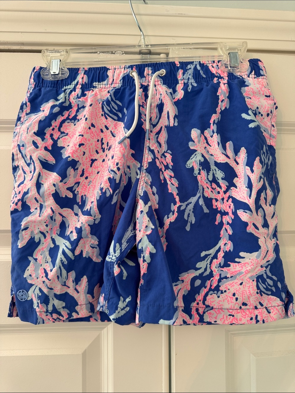 Boys Lilly Pulitzer Navy Blue & Pink Coral-Print Drawstring Shorts XL (12-14)